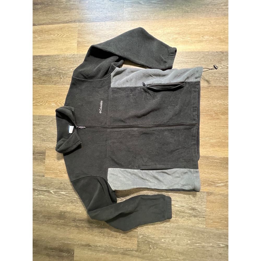 Columbia Fleece Jacket Mens XXL Black Grey Full Zip Colorblock Mock Neck 881